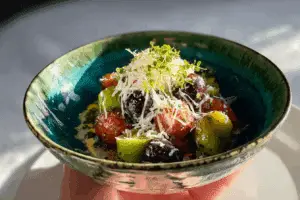 Bowl of Olives alla Puttanesca in olive oil