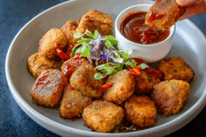 Crispy Tofu McNuggets with Spicy BBQ dipping sauce