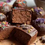 Cosmic Brownie Protein Bites with chocolate and sprinkles