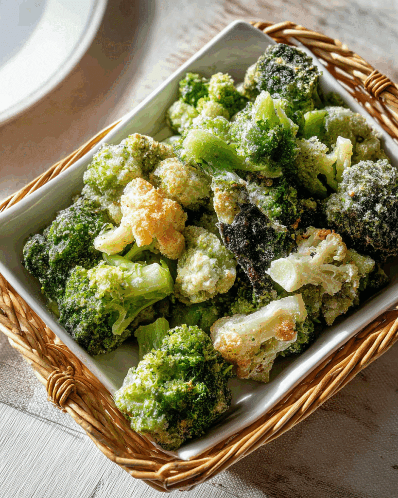 Frying Nori Salted Crispy Broccoli in hot oil