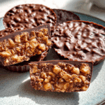 Chocolate Peanut Butter Crunch Cups on wooden board