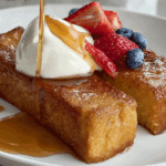 vanilla brown sugar honey butter toast on rustic wood