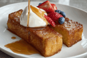 vanilla brown sugar honey butter toast on rustic wood