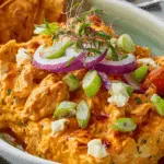 Chicken Wing Dip hot and bubbling in baking dish