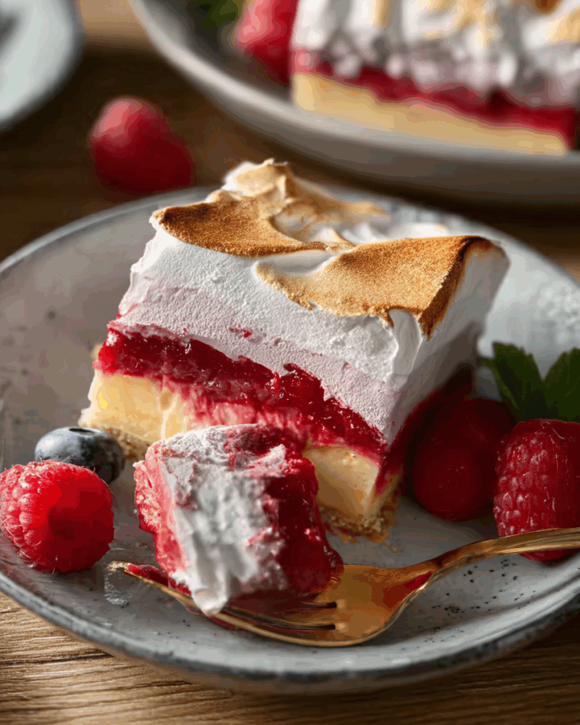 raspberry meringue bars with tea brunch tray