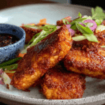 crispy maple sriracha tofu wings on baking sheet