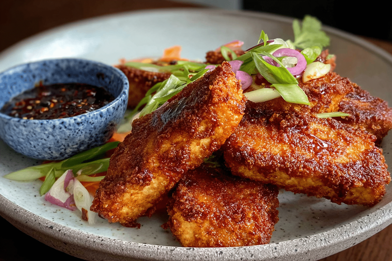crispy maple sriracha tofu wings on baking sheet