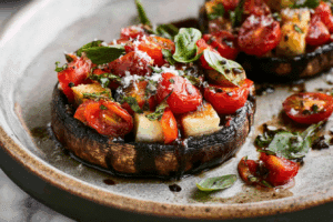 Caprese Stuffed Portobello Mushrooms with mozzarella and tomatoes