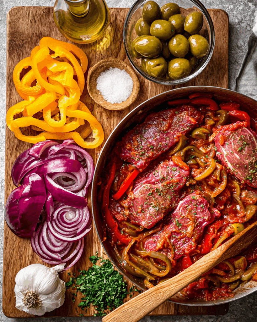 Simmering pizzaiola sauce for steak pizzaiola recipe