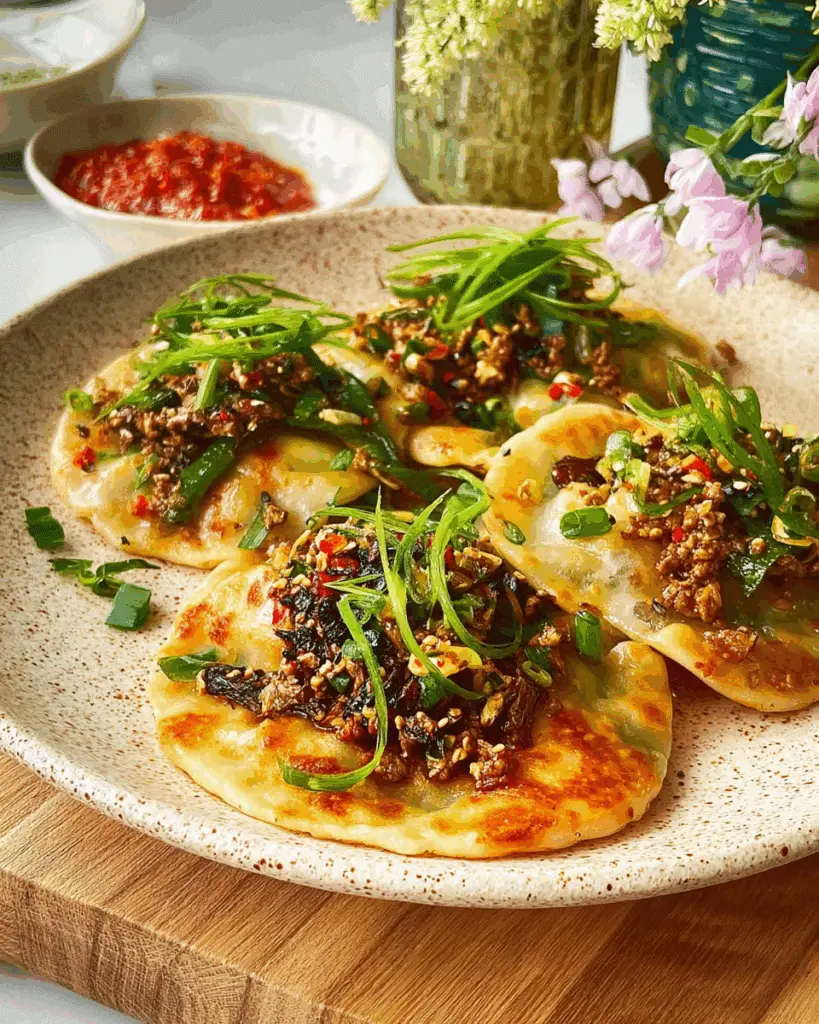Dumpling tacos on party platter with toppings