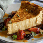 Rustic kitchen scene with vanilla bean brown butter cheesecake cooling