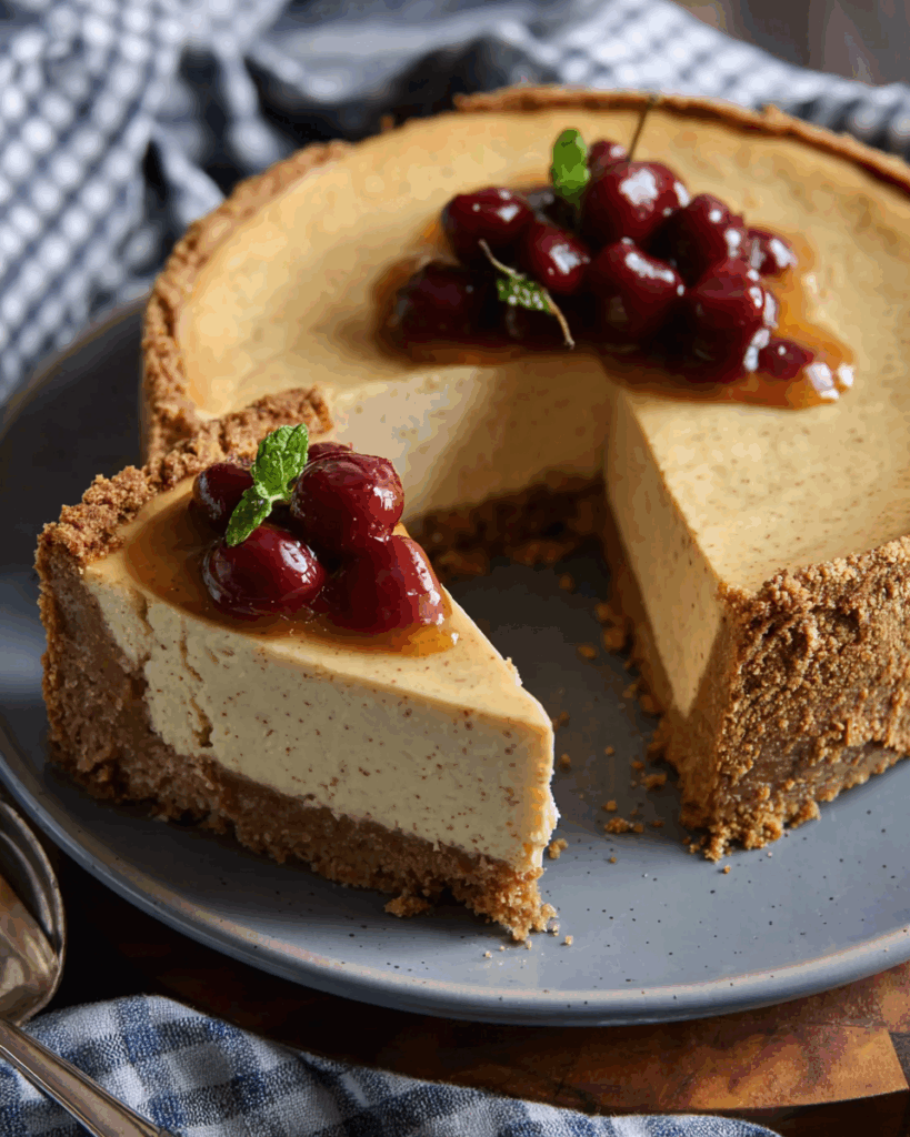 Cheesecake baking in water bath for perfect texture