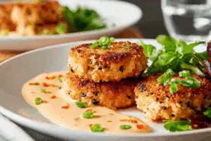 bold Asian-style tuna cakes with spicy mayo
