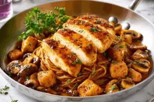 Chicken Scallopini plated with lemon and parsley