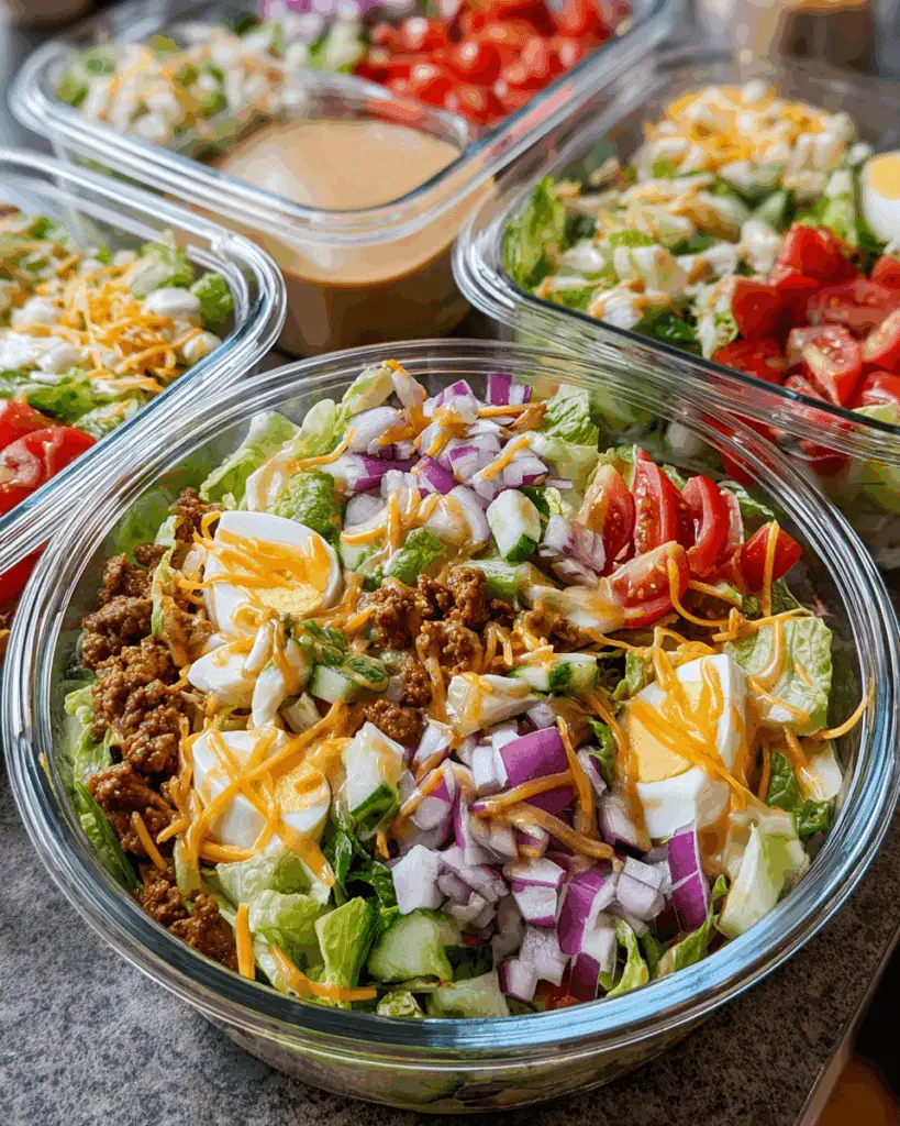 Meal prep containers of Big Mac Salad