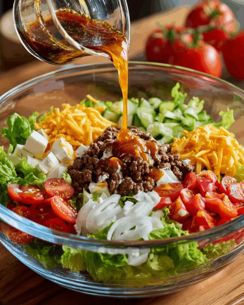 Assembling Big Mac Salad Layers