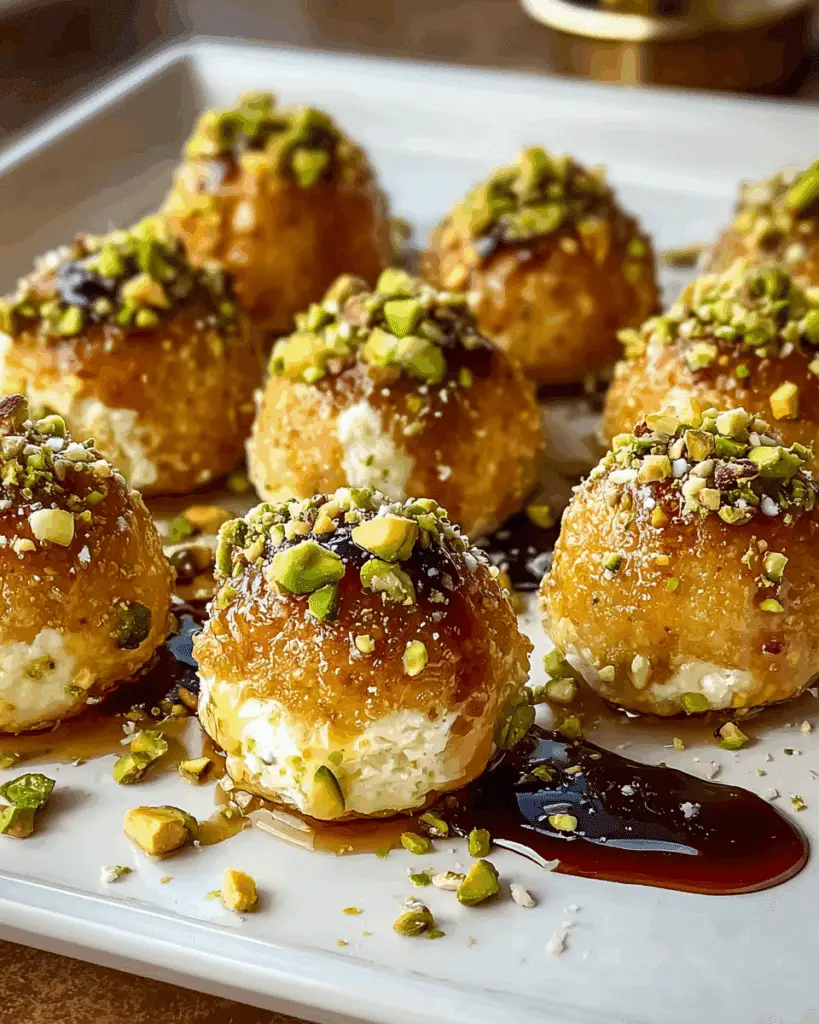 Dessert board with ricotta pistachio honey bites and fruit
