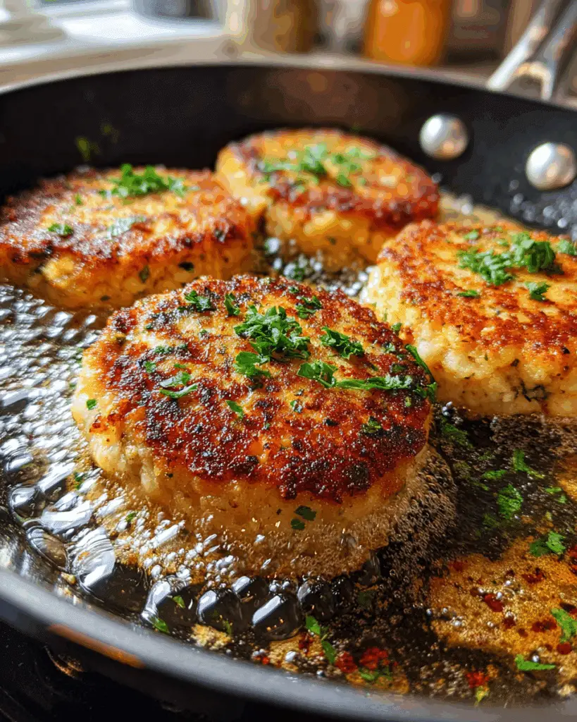 frying tuna cakes in skillet