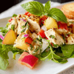Peach Basil Chicken Salad on white plate
