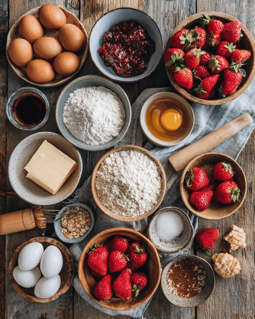 strawberry pop tart ingredients in bowls