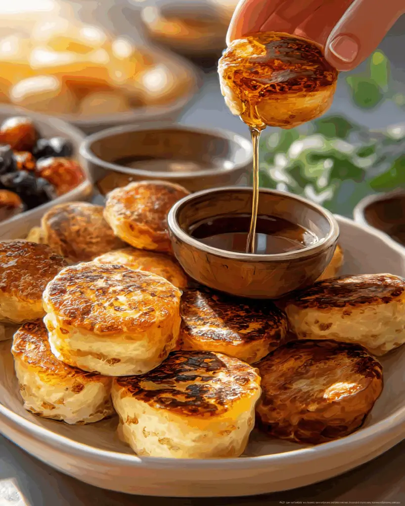 hand dipping McGriddle Bite into syrup