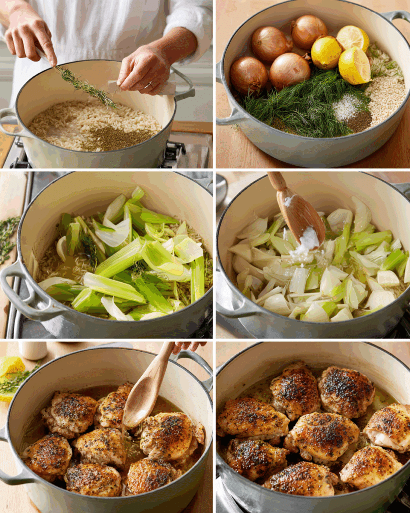 Cooking One Pot Lemon Dilly Chicken Rice Soup step by step