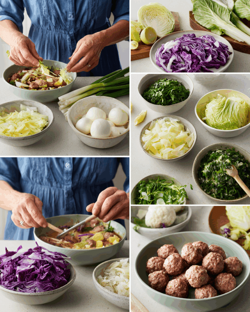 Cooking cabbage meatball soup step-by-step in a pot