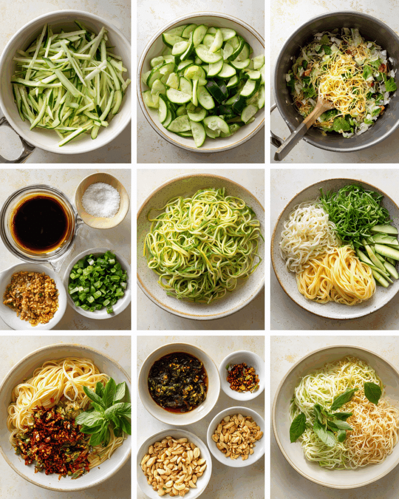Step-by-step making of spicy cold noodle salad