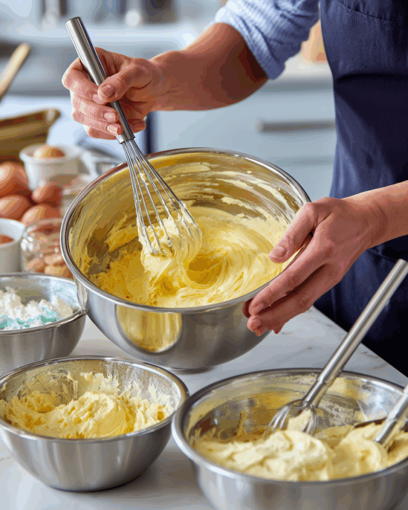 Bright, clean layout of all recipe components before baking