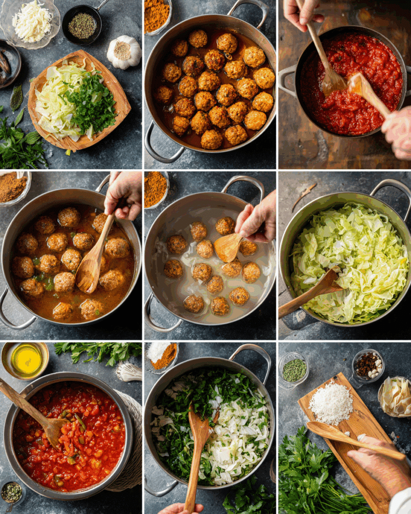 Styled serving of cabbage meatball soup with garnishes Serve it up with style for maximum “wow” factor