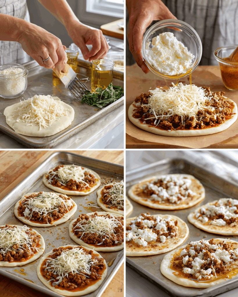 Assembling Sausage Ricotta Honey Hot Pizza