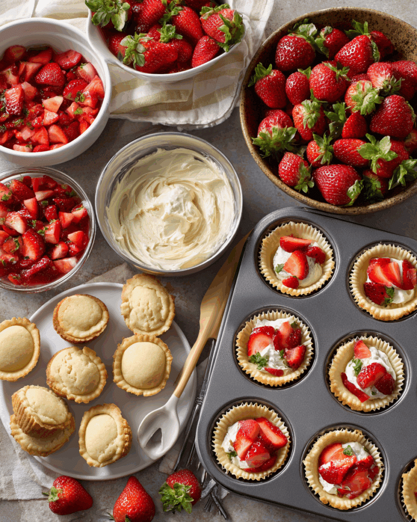 Cookie dough baking in muffin tin for shortcake cups