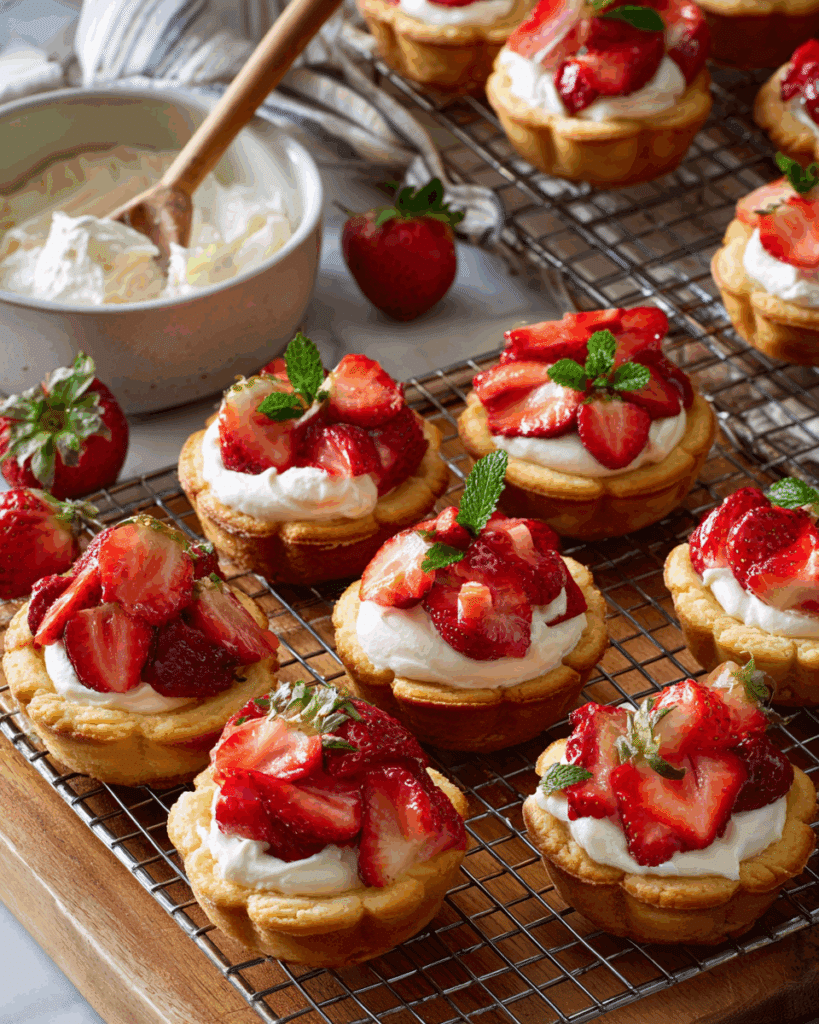 Creamy strawberry filling being prepared for cookie cups