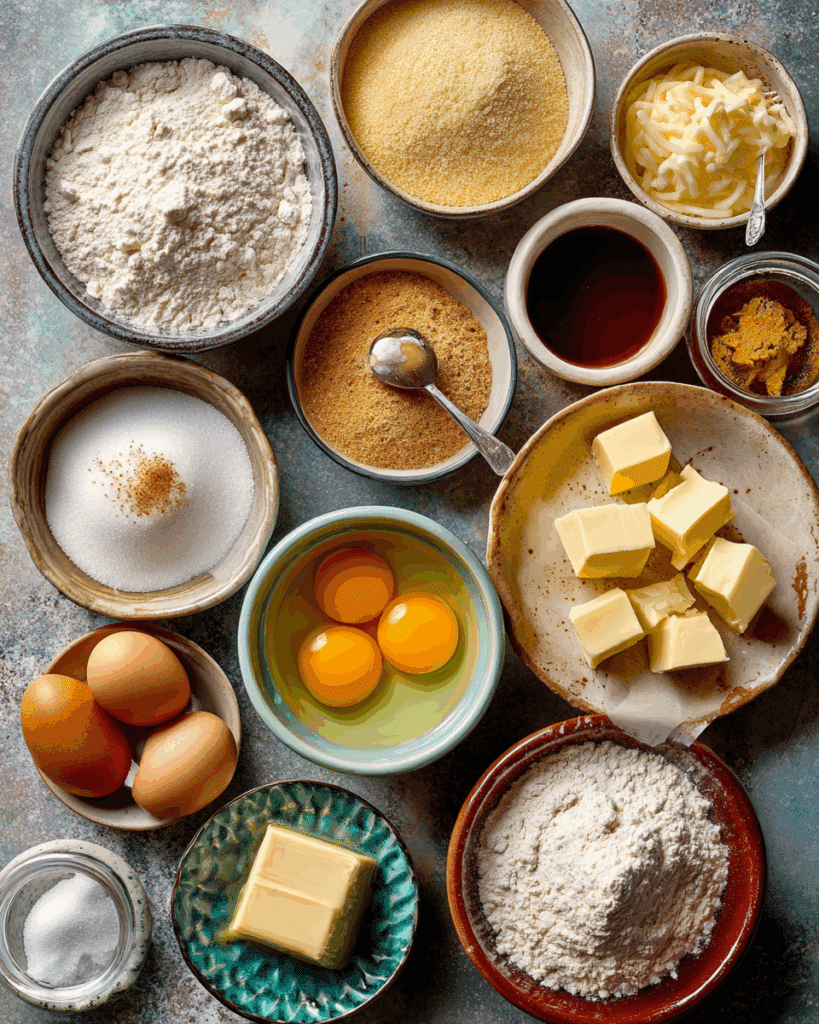 Ingredients for French Butter Cookies neatly arranged