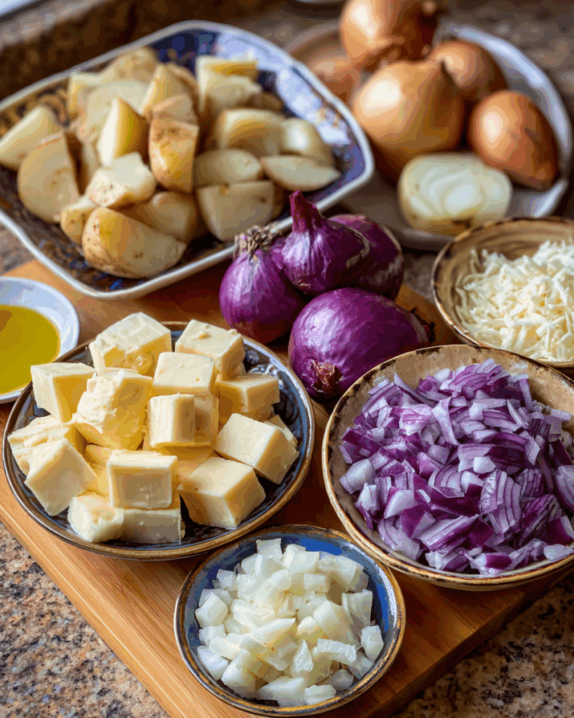 Frico ingredients on a wooden table