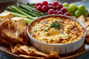 Bowl of smoked Gouda dip with chips