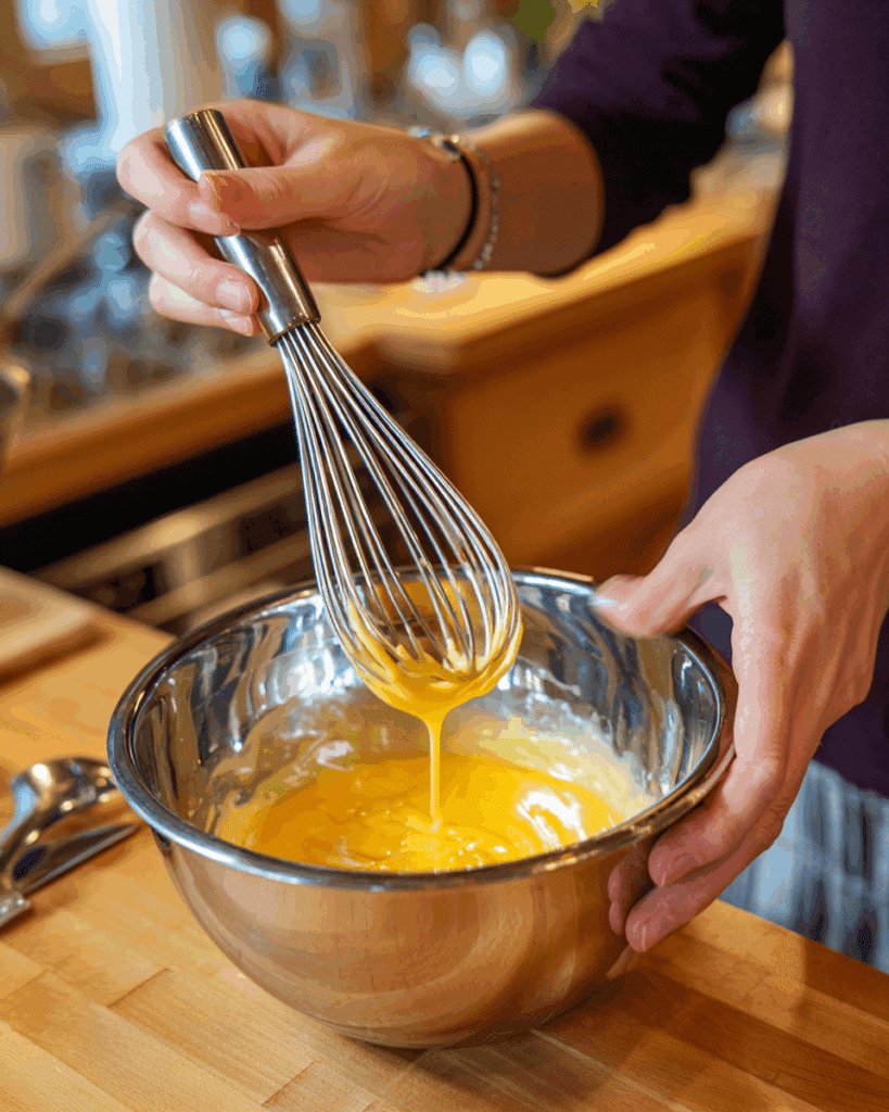 Whisking egg yolks and sugar for Bavarian Cream and Berries