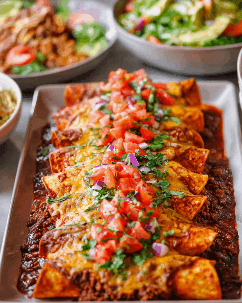 Beef Enchiladas with Red Sauce served