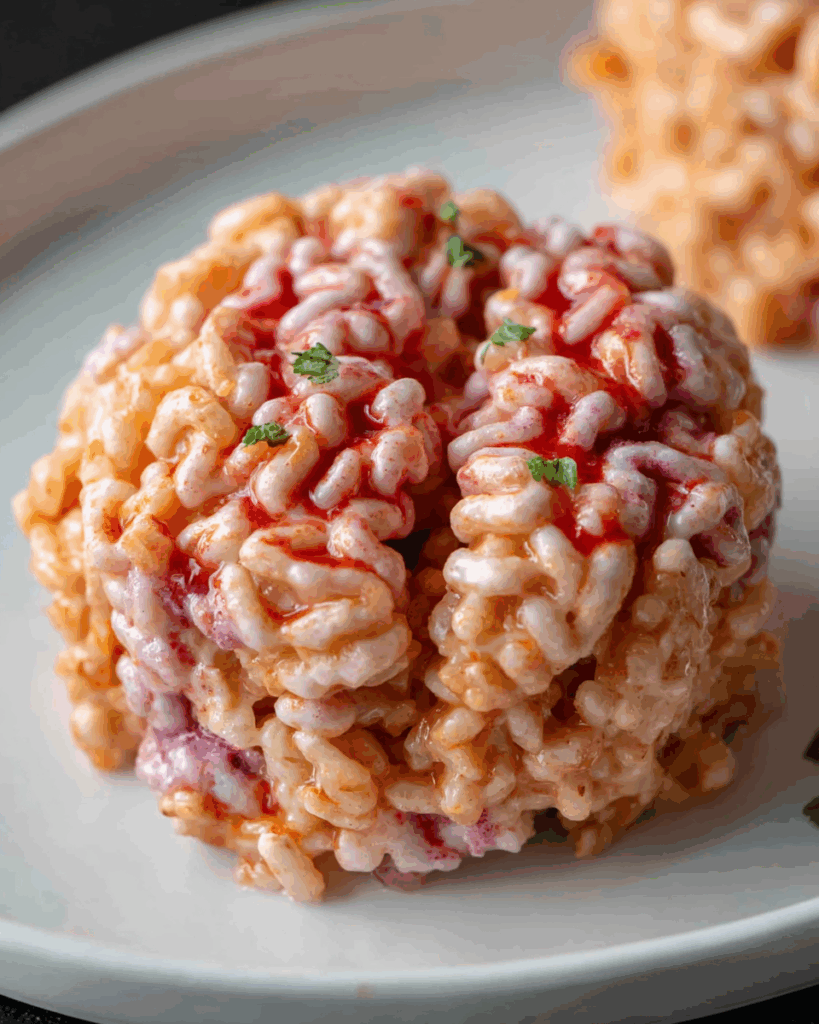 Halloween-themed display of marshmallow brain treats