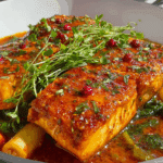 Classic Spicy Moroccan Fish in Rich Sauce served in a Moroccan kitchen