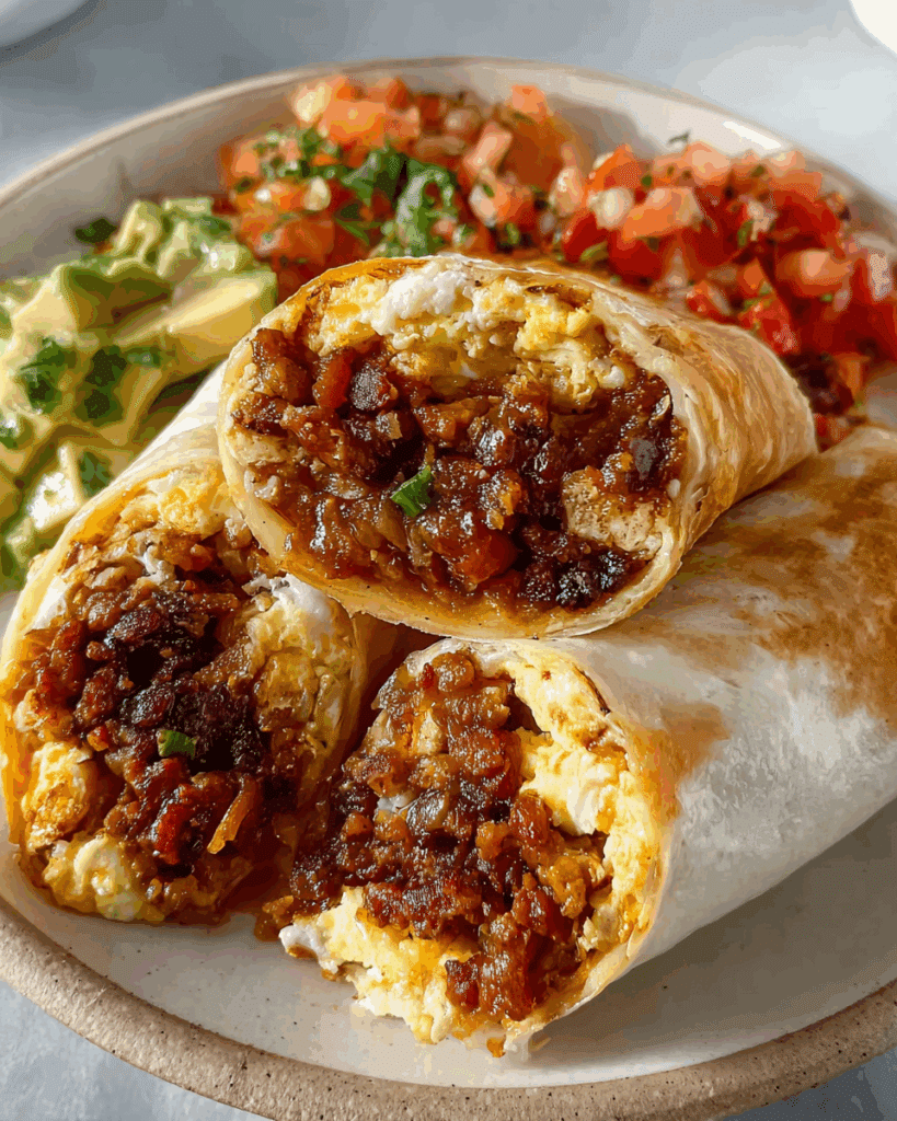 Serving Chorizo Breakfast Burritos