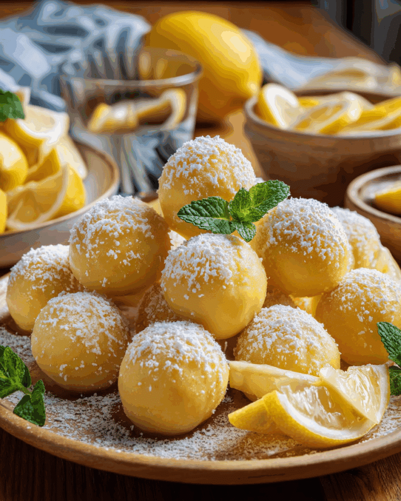 Different variations of Zesty Lemon Treat Balls on a serving platter.