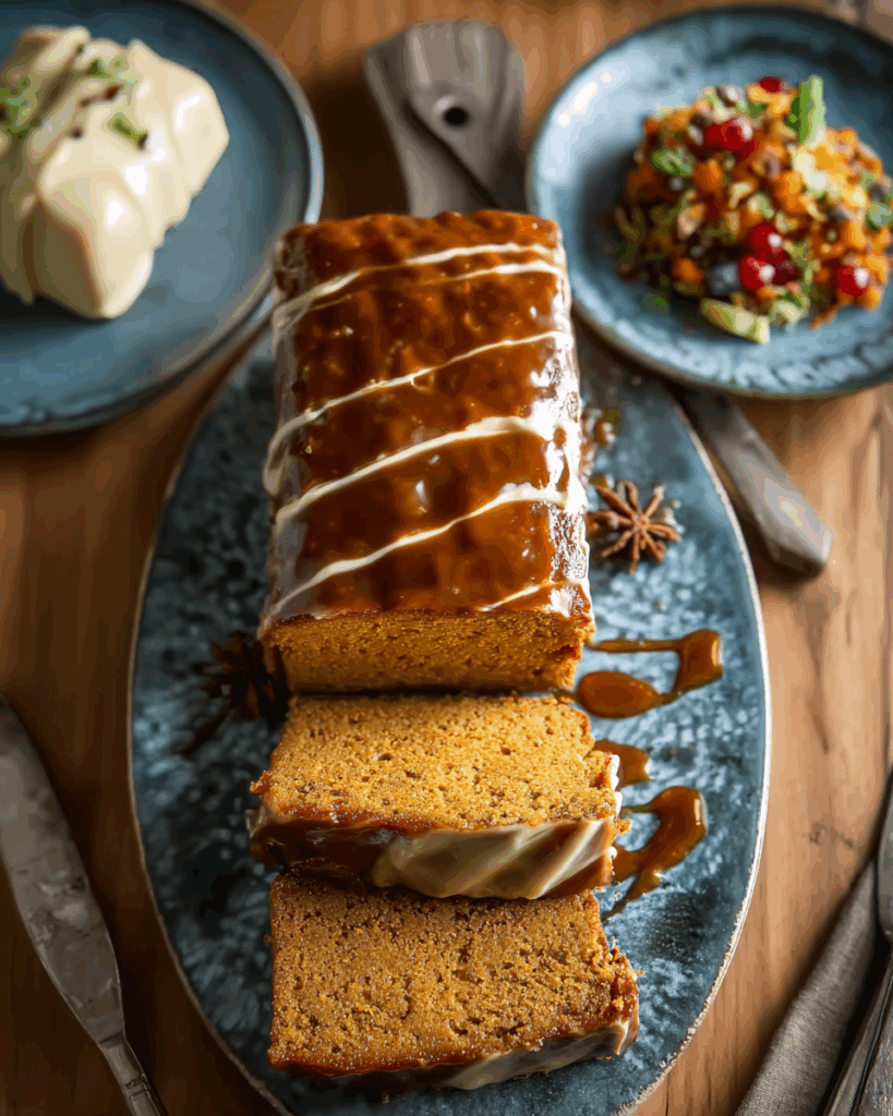 Brown sugar pumpkin loaf with almond butter and chai