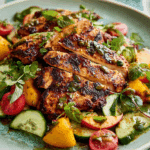 grilled honey mustard chicken sizzling on a hot grill