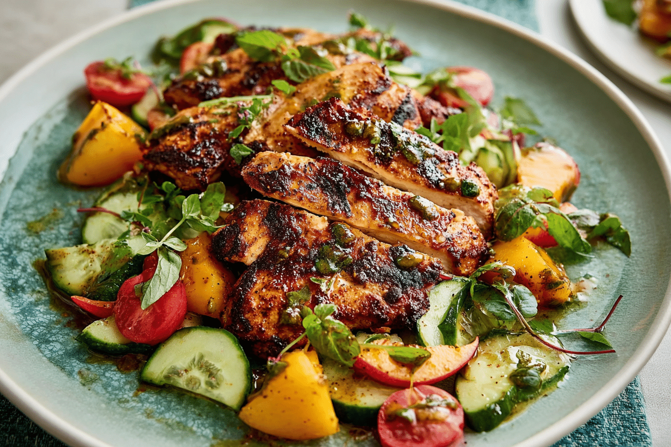 grilled honey mustard chicken sizzling on a hot grill