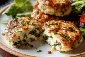 Freshly baked Spinach Cottage Cheese Flagels on a wooden table