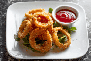 Potato Chip Crusted Baked Onion Rings