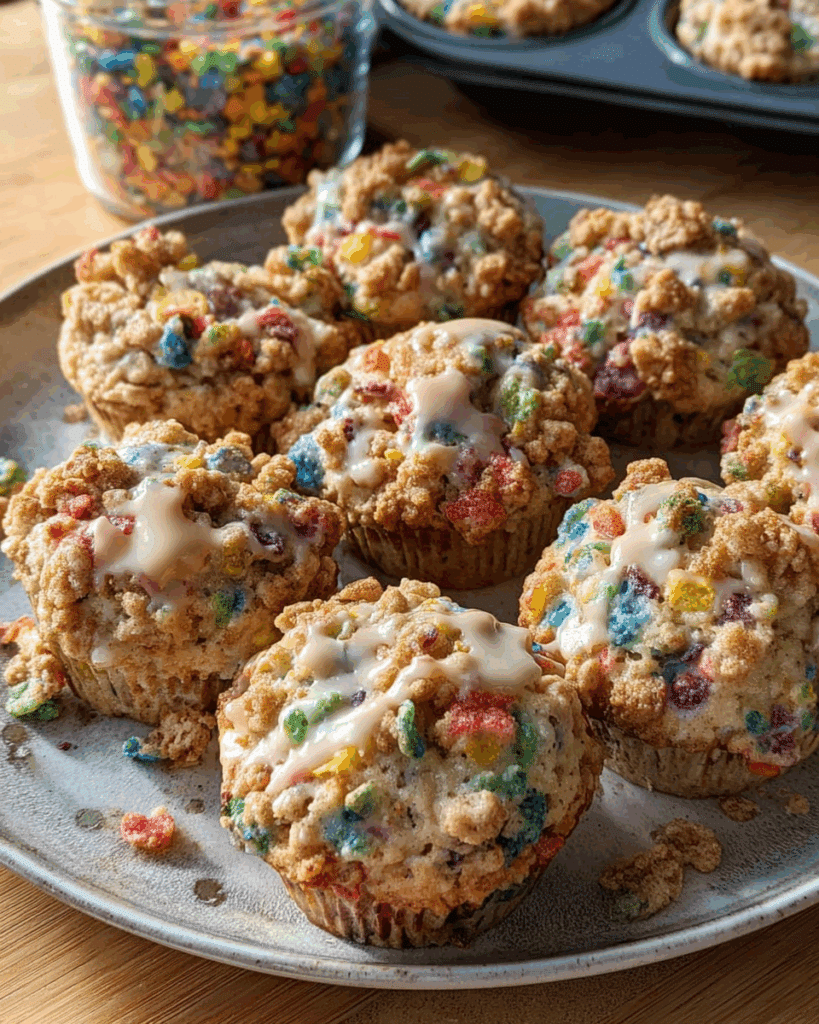 Fruity Pebbles Muffin variations on dessert table.