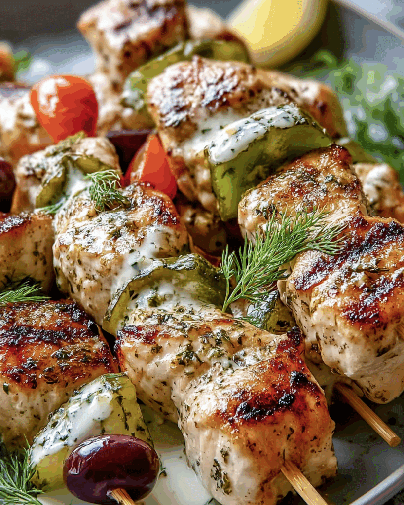 Dill Pickle Ranch Chicken Skewers served with sides