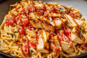 Crock Pot BBQ Alfredo Chicken Spaghetti